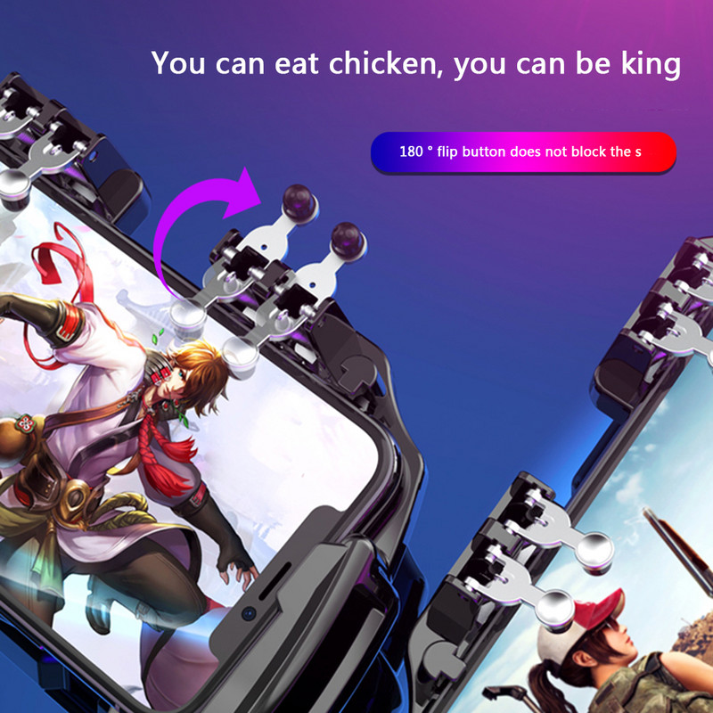 ABS 6 Fingers Gamepad Mobiliojo telefono šaudymo žaidimų mygtukas Paleidžia žaidimų pultą su aušinimo ventiliatoriumi, skirta PUBG žaidimų valdiklio vairasvirtei