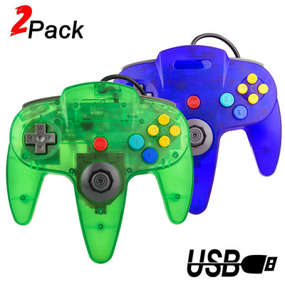 2 buc. N64 USB cu fir Gamepad N64 Controler Gamepad Joystick Classic N64 Game Pad Jocuri retro pentru Windows PC/Mac Laptop