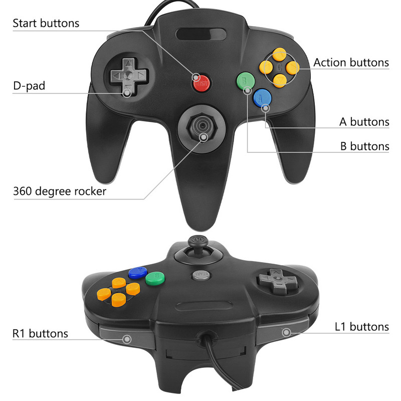 2PCS N64 USB laidinis žaidimų pultelis N64 valdiklis Gamepad vairasvirtė Classic N64 Game Pad retro žaidimai, skirti Windows PC/Mac nešiojamam kompiuteriui