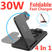 Suport de încărcare rapid fără fir 4 în 1 30W pentru iPhone 13 12 11 Airpods Pro Apple Watch iWatch 6 7 Stație de încărcare pliabilă