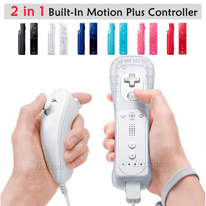 Controler 2 în 1 pentru Nintendo Wii U Built-in Motion Plus Mando Nunchuck Telecomandă Gamepad Joystick cu carcasă din silicon