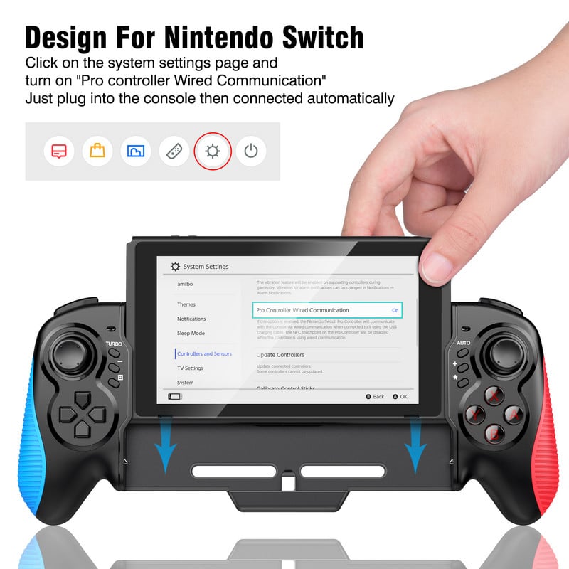 Pro valdiklis, skirtas Nintendo Switch žaidimų pultui Integruotas 6 ašių giroskopo dizaino rankena, dviguba variklio vibracija, skirta Switch Joy Pad