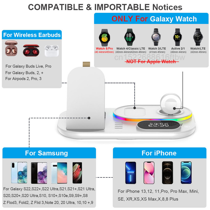 Belaidis įkroviklis 3 viename, skirtas Samsung 30 W Qi greito įkrovimo stotelei, skirtas Samsung S22 Ultra Galaxy Watch 5 4 įkroviklio dokui, sulankstomas