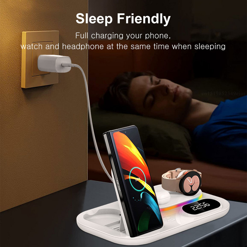 Belaidis įkroviklis 3 viename, skirtas Samsung 30 W Qi greito įkrovimo stotelei, skirtas Samsung S22 Ultra Galaxy Watch 5 4 įkroviklio dokui, sulankstomas
