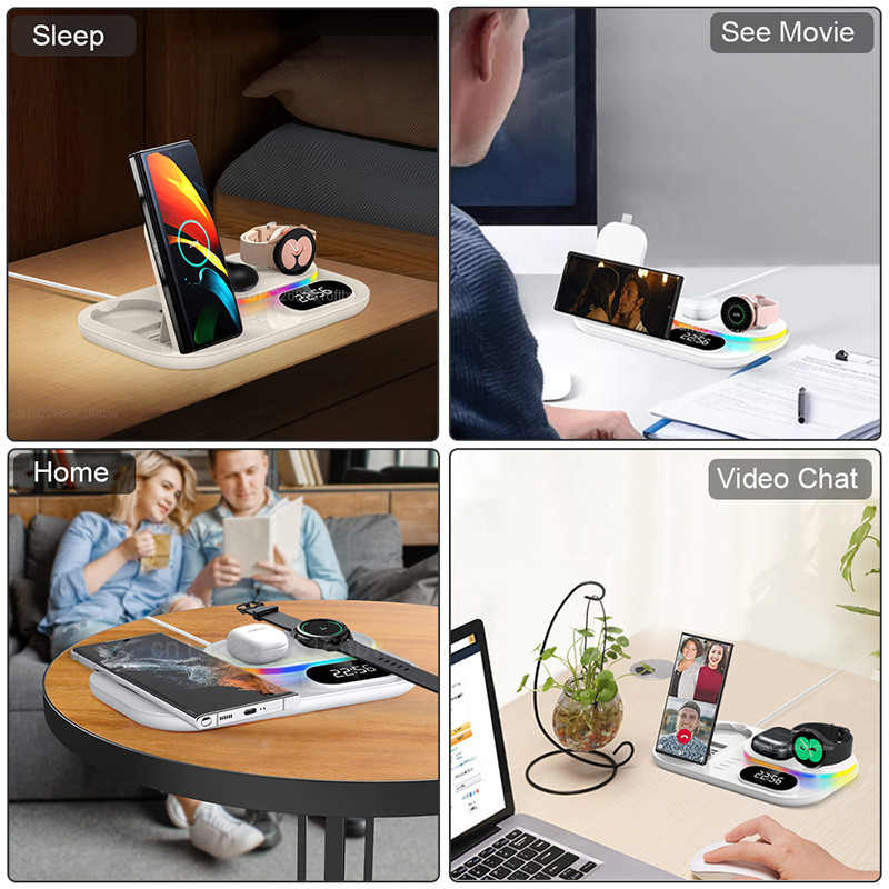 Belaidis įkroviklis 3 viename, skirtas Samsung 30 W Qi greito įkrovimo stotelei, skirtas Samsung S22 Ultra Galaxy Watch 5 4 įkroviklio dokui, sulankstomas