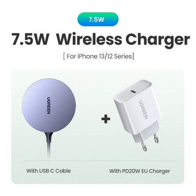 UGREEN Magnetski bežični punjač za iPhone 14 13 Serija telefonski punjač Magnetni indukcijski punjač za iPhone Podloga za bežično punjenje