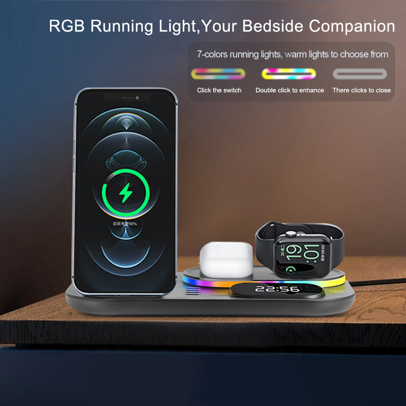 3 viename belaidžio įkroviklio stovas, skirtas iPhone13 Pro 12 Max Mini 30 W Qi greito įkrovimo doko stočiai, skirta Apple Watch 7/6 AirPods Pro