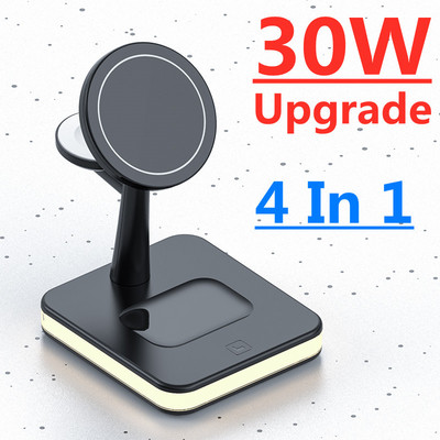30W 3 в 1 магнитно безжично зарядно за Macsafe iPhone 12 13 Pro Max Mini Apple Watch Airpods Pro Fast Charging Dock Station