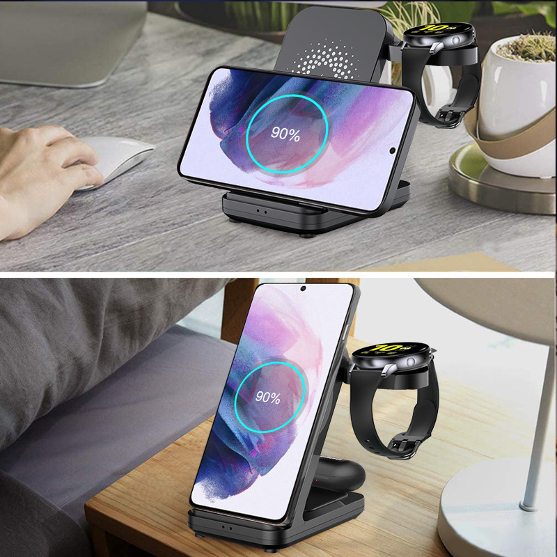 3 u 1 stalak za bežični punjač za Galaxy Watch 4 Active 1/2 15W bežični telefon i priključak za punjač za sat za Samsung galaxy watch 4