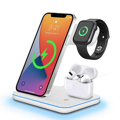 Vezeték nélküli töltőállvány 3 az 1-ben 15 W-os gyorstöltő dokkolóállomás AirPods Pro Apple Watchhoz 7 6 SE 5 4 iPhone 14 13 12 11 XS X 8