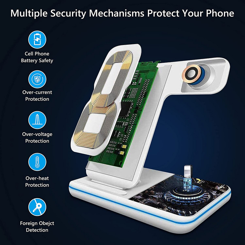 Vezeték nélküli töltőállvány 3 az 1-ben 15 W-os gyorstöltő dokkolóállomás AirPods Pro Apple Watchhoz 7 6 SE 5 4 iPhone 14 13 12 11 XS X 8