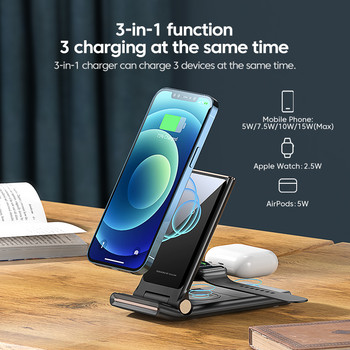 KUULAA Qi Wireless Charger 3 in 1 for iPhone 13 12 11 Pro MAX XR X 8 Αναδιπλούμενος σταθμός φόρτισης για Apple Watch Airpods Pro