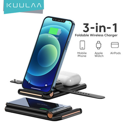 KUULAA Qi Wireless Charger 3 in 1 for iPhone 13 12 11 Pro MAX XR X 8 Αναδιπλούμενος σταθμός φόρτισης για Apple Watch Airpods Pro