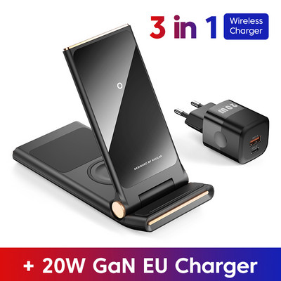 KUULAA Qi belaidis įkroviklis 3 viename, skirtas iPhone 13 12 11 Pro MAX XR X 8 sulankstoma įkrovimo stotelė, skirta Apple Watch Airpods Pro