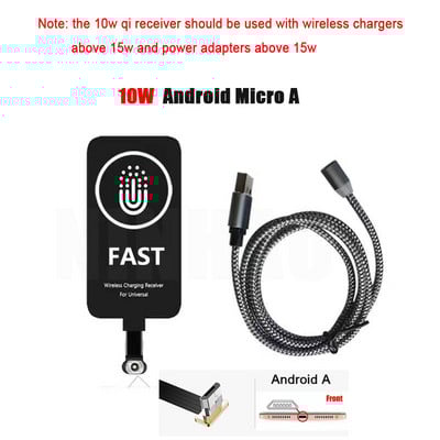 Qi bežični prijemnik za punjenje za tip C/Android telefone, brzi adapter za bežični punjač, magnetski kabel, žično punjenje