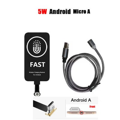 Qi bežični prijemnik za punjenje za tip C/Android telefone, brzi adapter za bežični punjač, magnetski kabel, žično punjenje