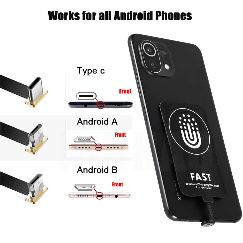 Qi bežični prijemnik za punjenje za tip C/Android telefone, brzi adapter za bežični punjač, magnetski kabel, žično punjenje