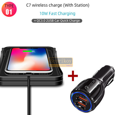 15 W greitas belaidis automobilinis įkroviklis, silikoninis prietaisų skydelis, neslystantis mobiliojo telefono padėklo stovo laikiklio kilimėlis, skirtas iPhone 13 12 11 Xiaomi Huawei