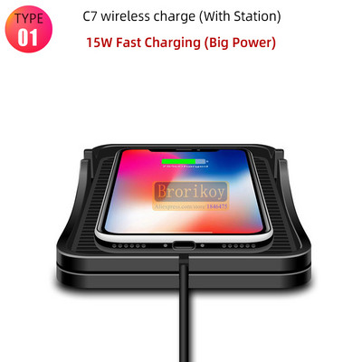 15 W greitas belaidis automobilinis įkroviklis, silikoninis prietaisų skydelis, neslystantis mobiliojo telefono padėklo stovo laikiklio kilimėlis, skirtas iPhone 13 12 11 Xiaomi Huawei