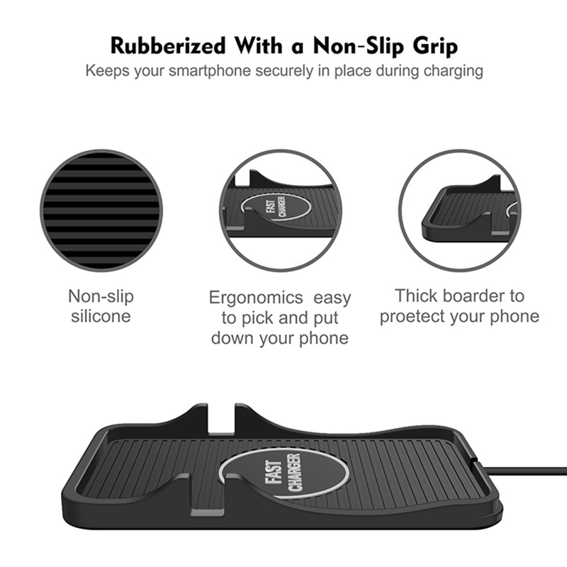 15 W greitas belaidis automobilinis įkroviklis, silikoninis prietaisų skydelis, neslystantis mobiliojo telefono padėklo stovo laikiklio kilimėlis, skirtas iPhone 13 12 11 Xiaomi Huawei