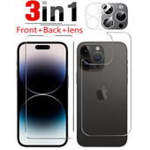 Priekšējais aizmugurējais ekrāna aizsargs iPhone 14 Pro Max 3D kameras objektīvam, rūdīts stikls iPhone 14 Plus 13 Pro Max aizsargstikls