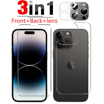 Priekšējais aizmugurējais ekrāna aizsargs iPhone 14 Pro Max 3D kameras objektīvam, rūdīts stikls iPhone 14 Plus 13 Pro Max aizsargstikls