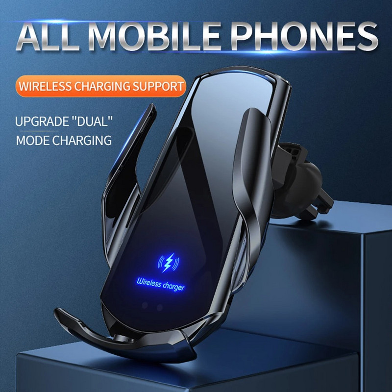 Automatinio prispaudimo 15 W automobilinis belaidis įkroviklis skirtas iPhone 13 12 11 XS XR X 8 Samsung S20 S21 magnetinis USB įkrovimo telefono laikiklis