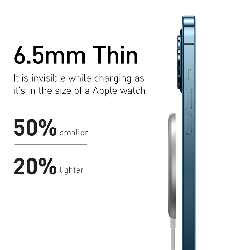 Baseus Mini magnetinis belaidis įkroviklis 15W PD greito įkrovimo padėklas, skirtas iPhone 12 Pro Max Plonas nešiojamas belaidis telefono įkroviklis