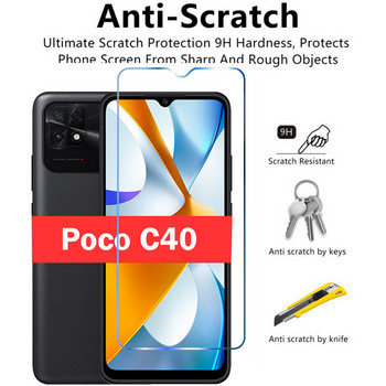 HD закалено стъкло за Poco C40 Протектор на екрана Фолио за обектив на камерата За Xiaomi Poco C40 Защитно стъкло