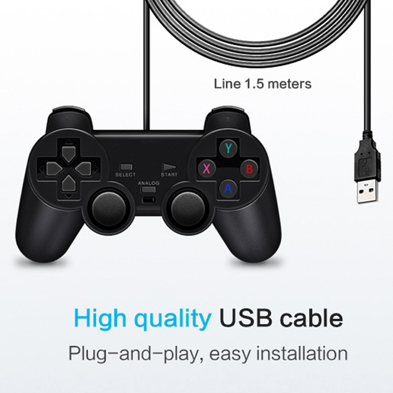 USB laidinis valdiklis Žaidimo Joytic Gamepad Vibracinė vairasvirtė, skirta Playstation, skirta WinXP/Win7/Win8/Win10, skirta asmeniniam kompiuteriui, nešiojamam kompiuteriui
