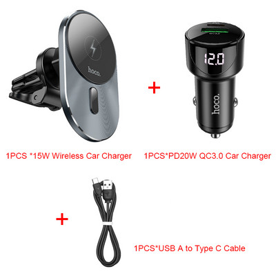„Hoco“ 15 W magnetinis belaidis oro ventiliacijos įkroviklis skirtas „iPhone 12 Pro Max Business Style“ belaidžiam įkrovikliui automobilio greito įkrovimo laikikliuose