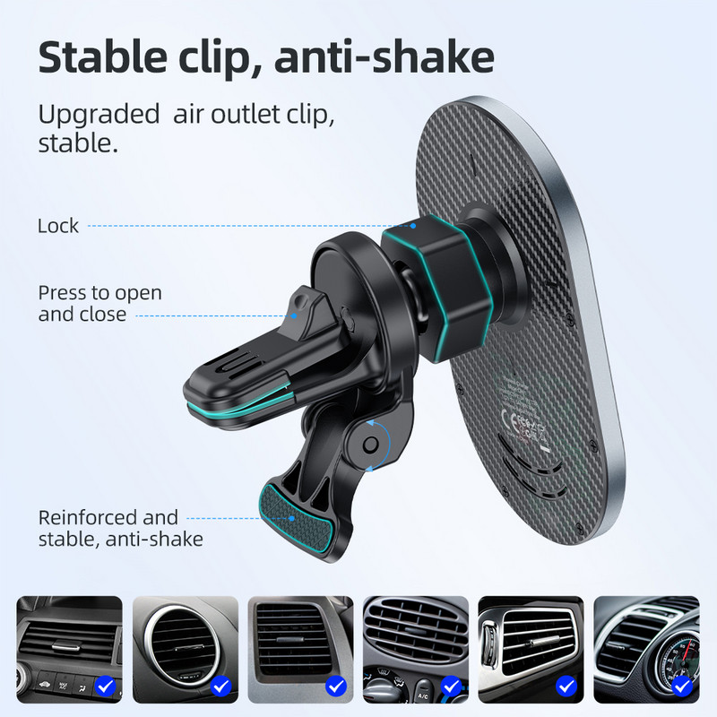 „Hoco“ 15 W magnetinis belaidis oro ventiliacijos įkroviklis skirtas „iPhone 12 Pro Max Business Style“ belaidžiam įkrovikliui automobilio greito įkrovimo laikikliuose