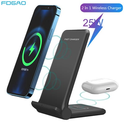 25 W greitas belaidis įkroviklis 2 viename įkrovimo doko stotelė, skirta iPhone 14 13 12 11 XS MAX XR X 8 AirPods 3 Pro Samsung S22 S21 S20