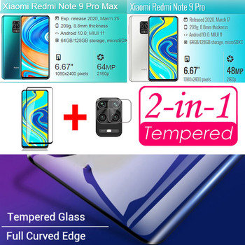 9D Tempered Glass για Xiaomi Redmi Note 9s 9 Pro Max Screen Protector 2 σε 1 Φιλμ φακού κάμερας σε γυαλί Redmi Note 9s 9 Pro Max