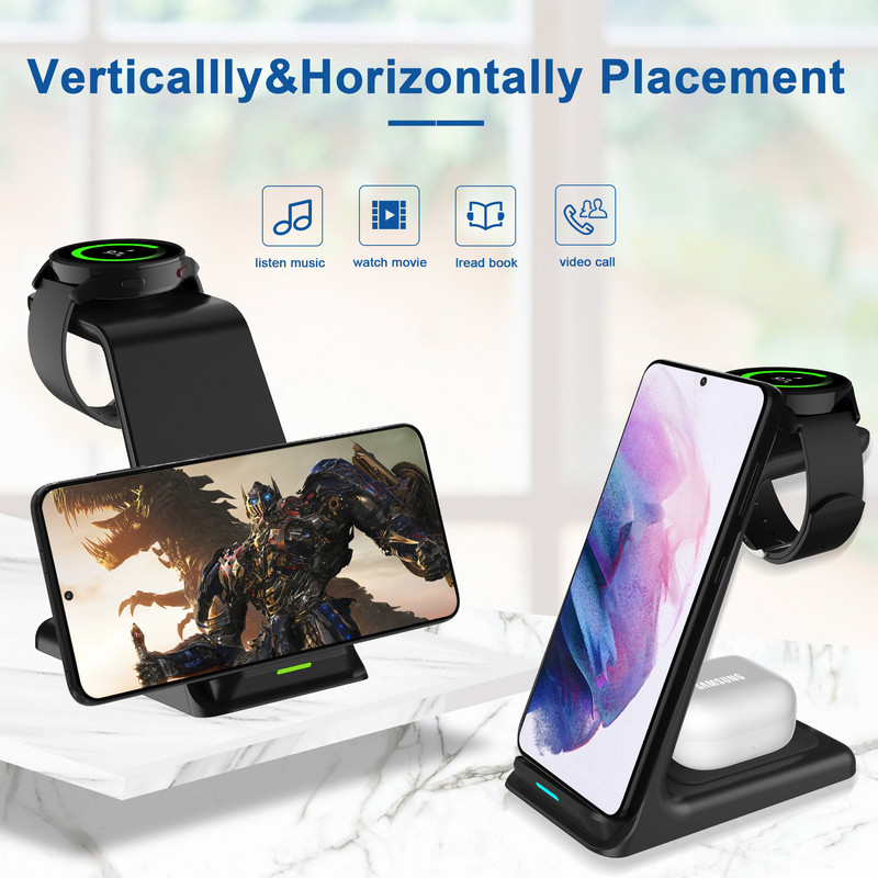 3 viename indukcinis Qi belaidis įkroviklis greito įkrovimo laikiklis skirtas iPhone 14 13 12Pro Samsung Galaxy Watch 5 Apple iWatch įkrovikliui