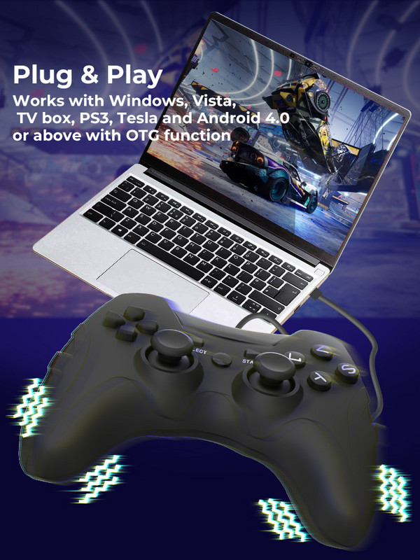 DATA FROG Dual Vibration Wired PC Game Controller USB Android Joystick