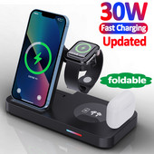 Suport de încărcare fără fir de 30 W Stație de andocare de încărcare rapidă pentru Apple Watch Samsung Huawei iPhone 14 13 12 Pro Max căști AirPods