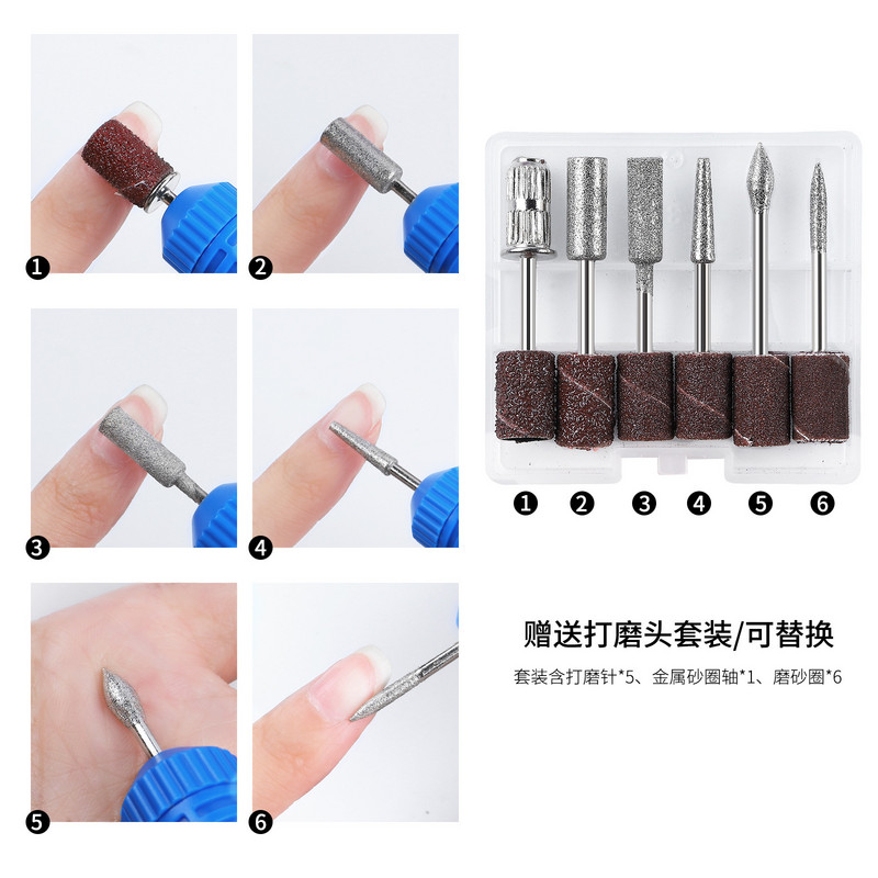 Elektromos körömfúró készlet lakk eltávolításához manikűr pedikűr 6db körömreszelő csiszolószalagok gépi körömdíszítő toll felszerelései