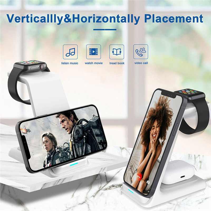 20 W Qi belaidžio įkroviklio stovas skirtas iPhone 14 13 12 11 XR 8 Apple Watch 3 viename įkrovimo doko stotis, skirta Airpods Pro iWatch 7