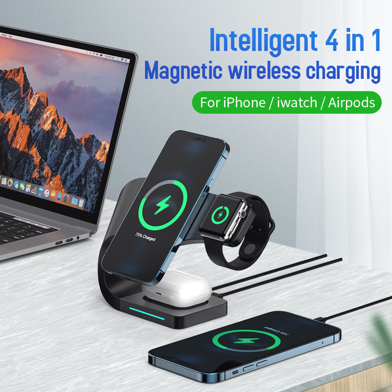4 vienā 15 W magnētiskais Macsafe Fast QI bezvadu lādētājs IPHONE 12 13 Pro Applewatch 7 6 Airpods 3 Dock Magsafe-lādētājs