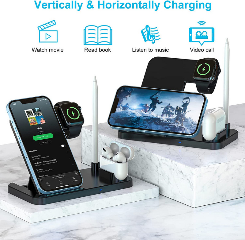 100 W Qi kiire juhtmevaba laadija alus iPhone'ile 14 13 11 12 Apple Watch 4-ühes kokkupandav laadimisjaam Airpods 3 Pro iWatchi jaoks