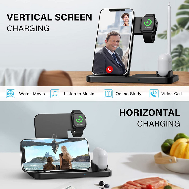 100 W Qi kiire juhtmevaba laadija alus iPhone'ile 14 13 11 12 Apple Watch 4-ühes kokkupandav laadimisjaam Airpods 3 Pro iWatchi jaoks