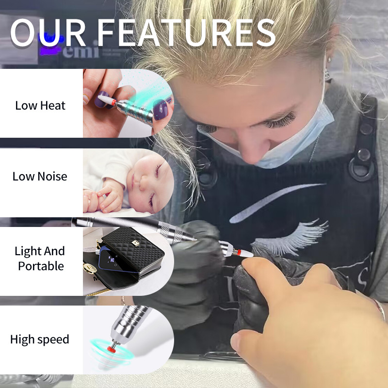 Nagų gręžtuvas Profesionalios tekinimo staklės, skirtos manikiūrui, elektrinis nagų šlifuoklis nagų poliravimo pjoviklis, 35 000 aps./min. gelio variklis