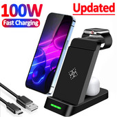 100 W 3 viename belaidžio įkroviklio stovas greito įkrovimo doko stotelė, skirta iPhone 14 13 12 11 Samsung S22 S21 Galaxy Apple Watch 8 7 6