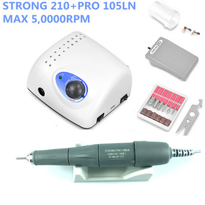 2021 m. Naujas STRONG 210 PRO 105 105L rankinis instrumentas 65W 45000/500000rpm Nagų grąžtai Manikiūro aparatas Pedikiūras Elektriniai dildės antgaliai
