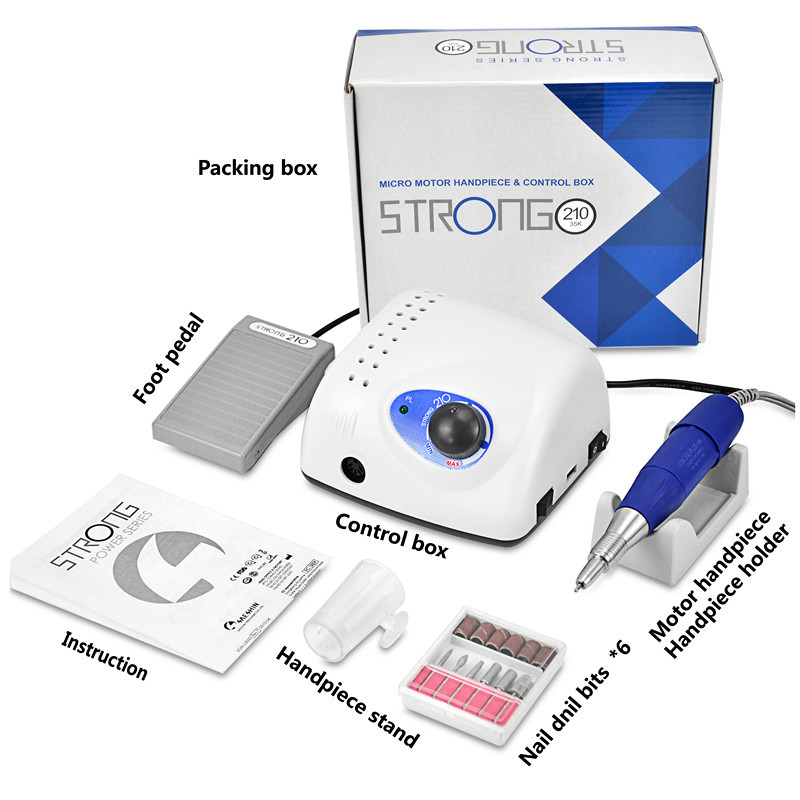 Novi dolazak iz 2021. STRONG 210 PRO 105 105L nasadnik 65W 45000/500000rpm Svrdla za nokte Stroj za manikuru Pedikura Električne turpije
