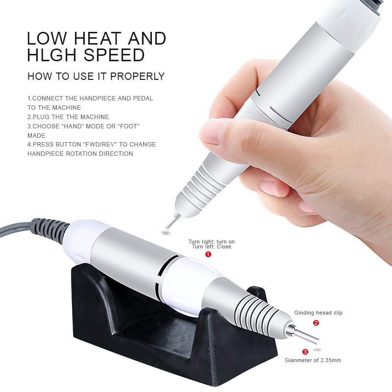 Pro 35000RPM Електрическа бормашина за нокти Дръжка от неръждаема стомана Електрическа бормашина за маникюр и аксесоар Инструмент за ноктопластика