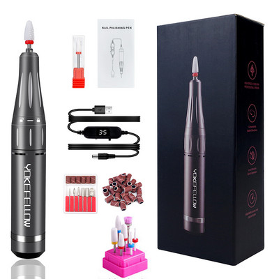 35000 RPM nagų gręžimo mašina, įkraunama nešiojama elektrinė nagų poliravimo mašina su frezavimo pjaustytuvu nagų manikiūrui