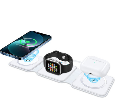 Nano 3 viename belaidis įkroviklis Magnetinis sulankstomas 3 viename greito įkrovimo stotelė, skirta iPhone 13 Pro Max 12 AirPods Pro iWatch Samsung