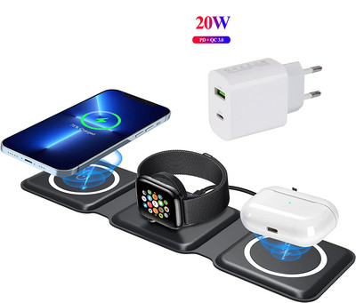 Nano 3 viename belaidis įkroviklis Magnetinis sulankstomas 3 viename greito įkrovimo stotelė, skirta iPhone 13 Pro Max 12 AirPods Pro iWatch Samsung